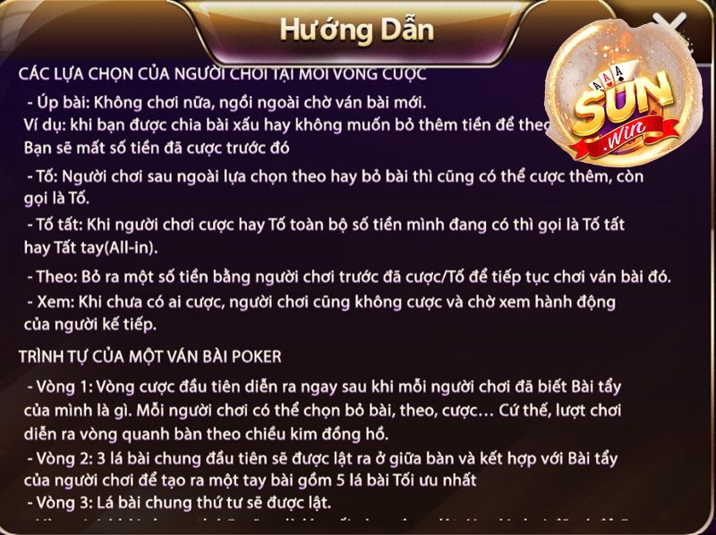 Ý nghĩa của các thuật ngữ trong Poker Sunwin